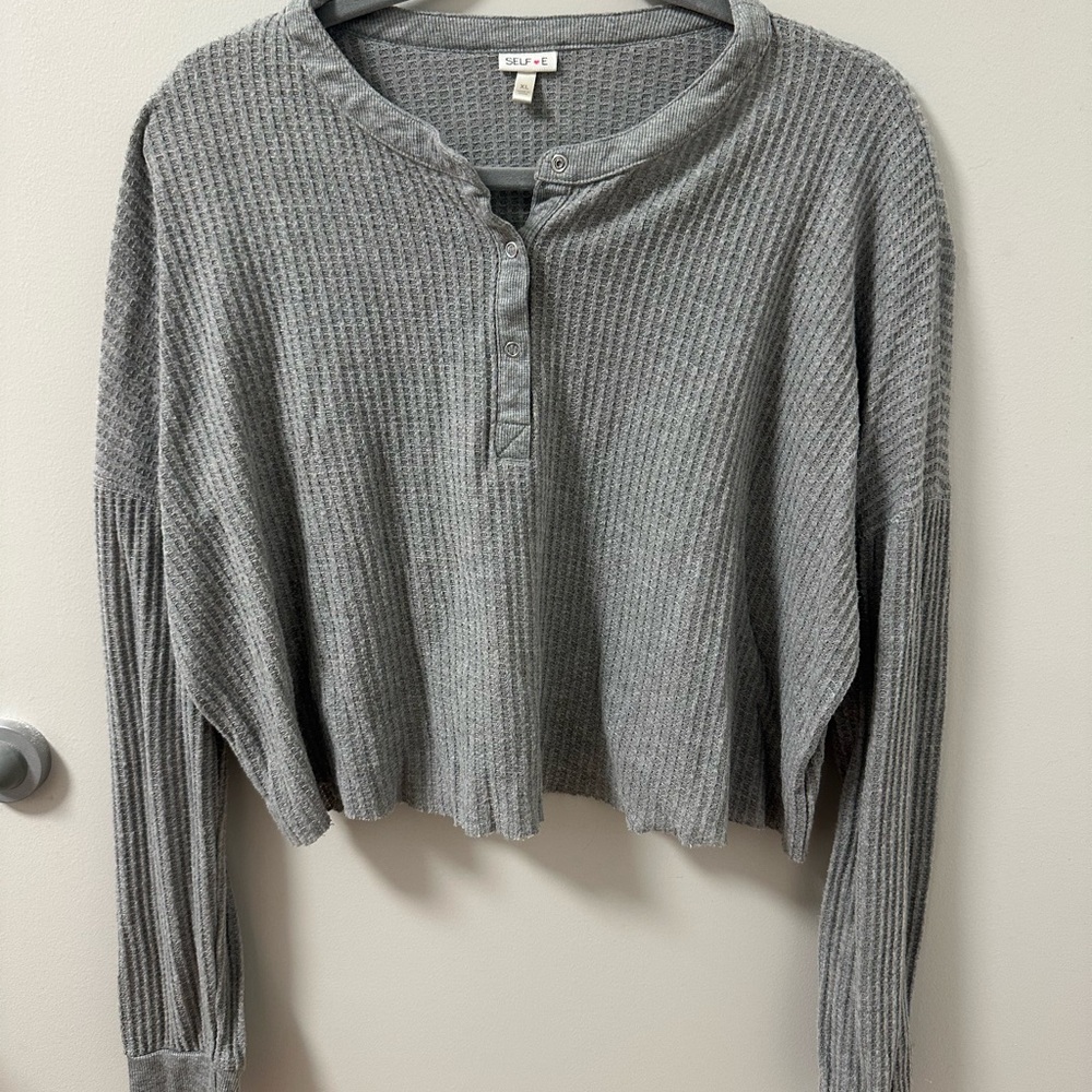 Gray Waffle Knit Top